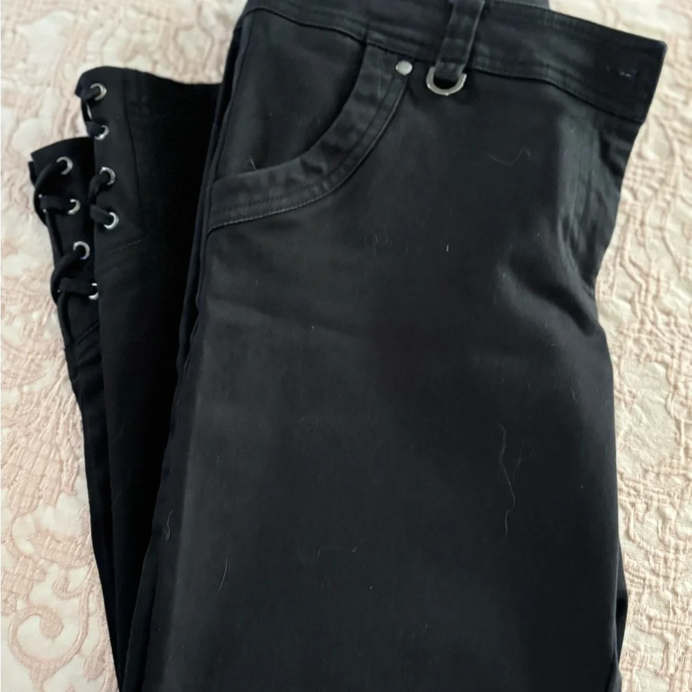 Cache High Rise‎ Black Jeans size 6 cross straps ankle waist 30 x 22 inseam